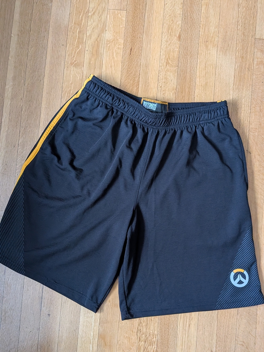 Blizzard Overwatch Men's Black Athletic Shorts with Yellow Trim. Size XL